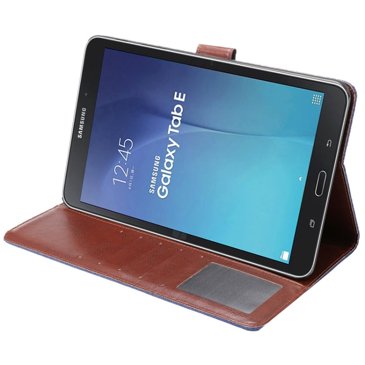 Denim Texture Horizontal Flip Solid Color Leather Case with Wallet & Card Slots & Holder for Galaxy Tab E 9.6 / T560(Dark Blue)