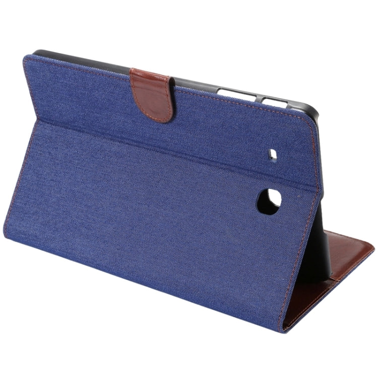 Denim Texture Horizontal Flip Solid Color Leather Case with Wallet & Card Slots & Holder for Galaxy Tab E 9.6 / T560(Dark Blue)