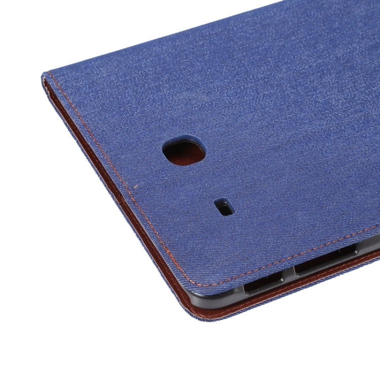 Denim Texture Horizontal Flip Solid Color Leather Case with Wallet & Card Slots & Holder for Galaxy Tab E 9.6 / T560(Dark Blue)