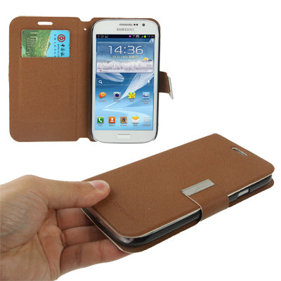 Pure Color Ultra-thin Leather Case with Holder & Credit Card slots for Galaxy Grand Duos / i9082(Brown)