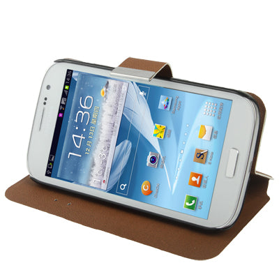 Pure Color Ultra-thin Leather Case with Holder & Credit Card slots for Galaxy Grand Duos / i9082(Brown)