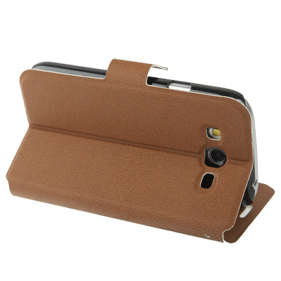 Pure Color Ultra-thin Leather Case with Holder & Credit Card slots for Galaxy Grand Duos / i9082(Brown)