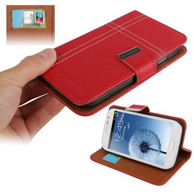 Litchi Texture Leather Case with Holder & Credit Card Slots for Galaxy Grand Duos / i9082