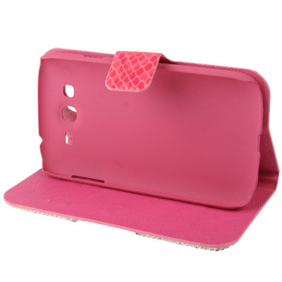 Luxury Diamond Encrusted Snakeskin Texture Leather Case with Credit Card Slots & Holder for Galaxy Grand Duos / i9082