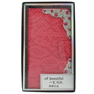 Luxury Diamond Encrusted Snakeskin Texture Leather Case with Credit Card Slots & Holder for Galaxy Grand Duos / i9082