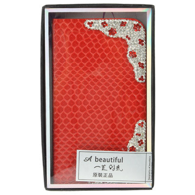 Luxury Diamond Encrusted Snakeskin Texture Leather Case with Credit Card Slots & Holder for Galaxy Grand Duos / i9082
