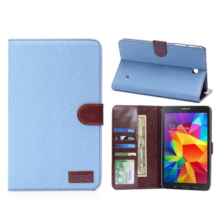 Denim Texture Leather Case with Credit Card Slots & Holder for Galaxy Tab 4 8.0 / T330(Baby Blue)