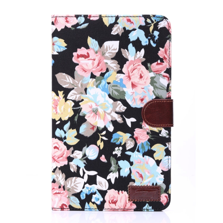 Peony Pattern Denim Texture Leather Case with Credit Card Slots & Holder for Galaxy Tab 4 8.0 / T330