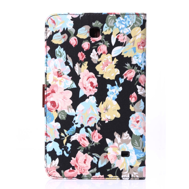 Peony Pattern Denim Texture Leather Case with Credit Card Slots & Holder for Galaxy Tab 4 8.0 / T330