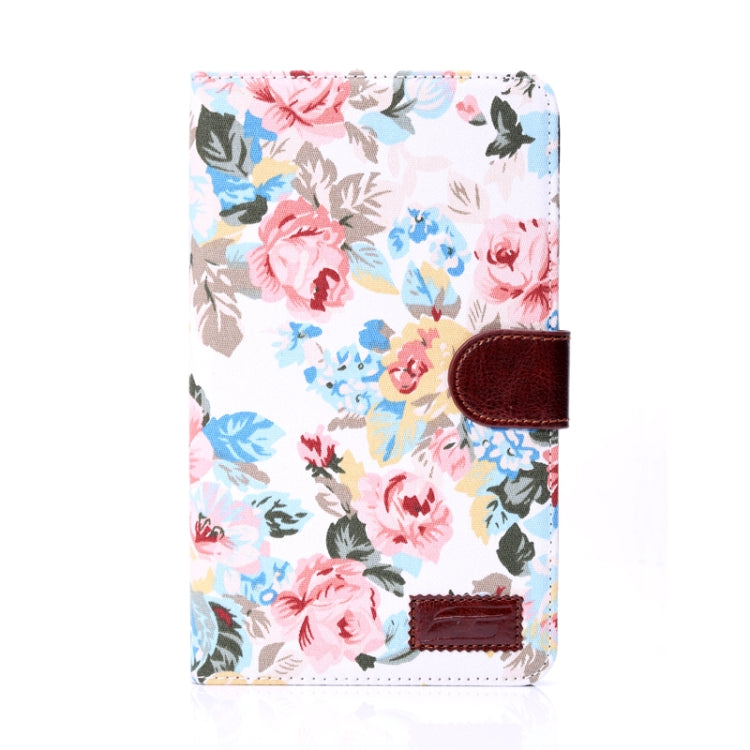 Peony Pattern Denim Texture Leather Case with Credit Card Slots & Holder for Galaxy Tab 4 7.0 / SM-T230