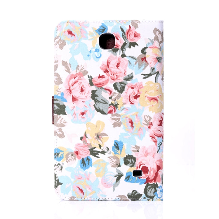 Peony Pattern Denim Texture Leather Case with Credit Card Slots & Holder for Galaxy Tab 4 7.0 / SM-T230