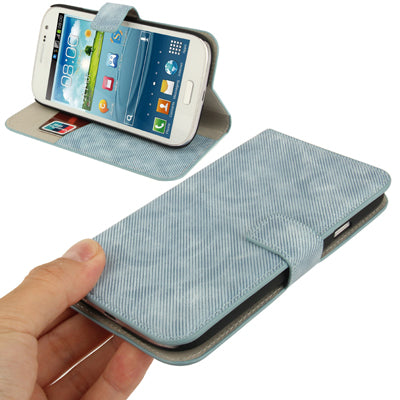 Denim Pattern Horizontal Flip Leather Case with Credit Card Slot & Holder for Galaxy Grand Duos / i9082(Baby Blue)