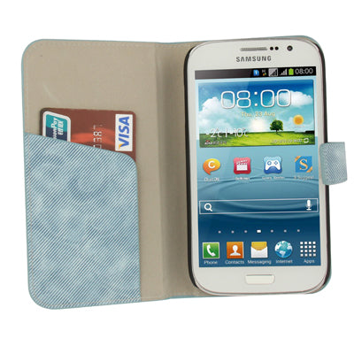 Denim Pattern Horizontal Flip Leather Case with Credit Card Slot & Holder for Galaxy Grand Duos / i9082(Baby Blue)