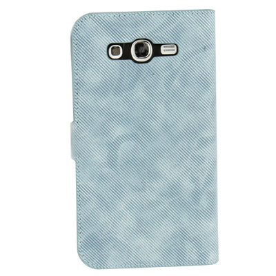 Denim Pattern Horizontal Flip Leather Case with Credit Card Slot & Holder for Galaxy Grand Duos / i9082(Baby Blue)