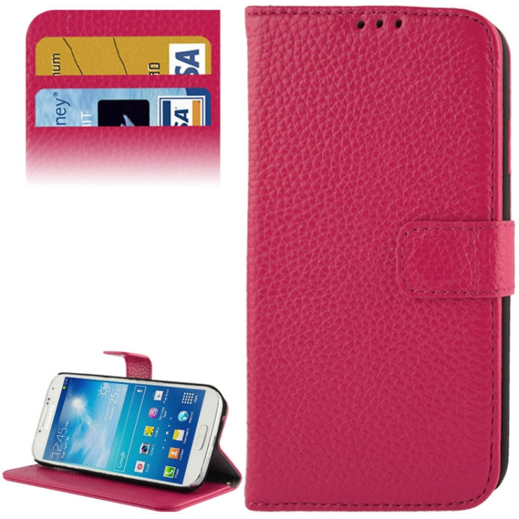 Litchi Texture Horizontal Flip Top-grain Genuine Leather Case with Credit Card Slots & Holder for Galaxy S IV / i9500