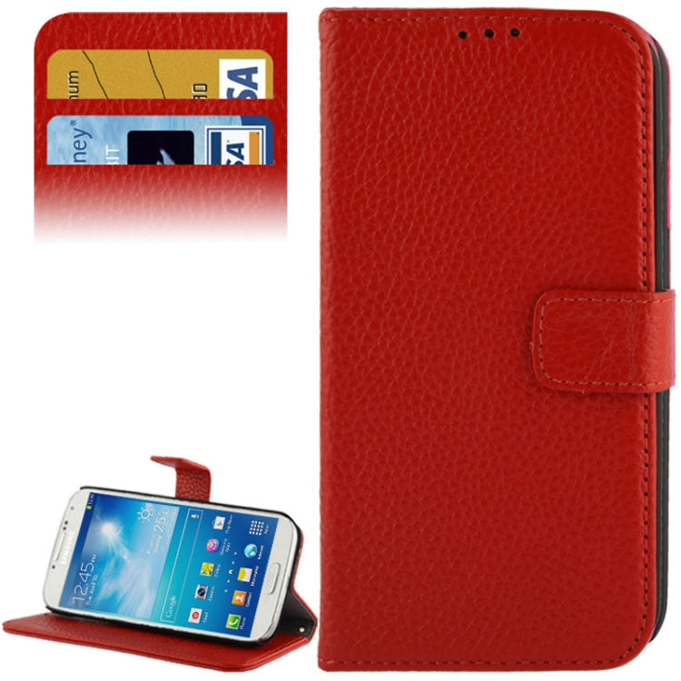 Litchi Texture Horizontal Flip Top-grain Genuine Leather Case with Credit Card Slots & Holder for Galaxy S IV / i9500
