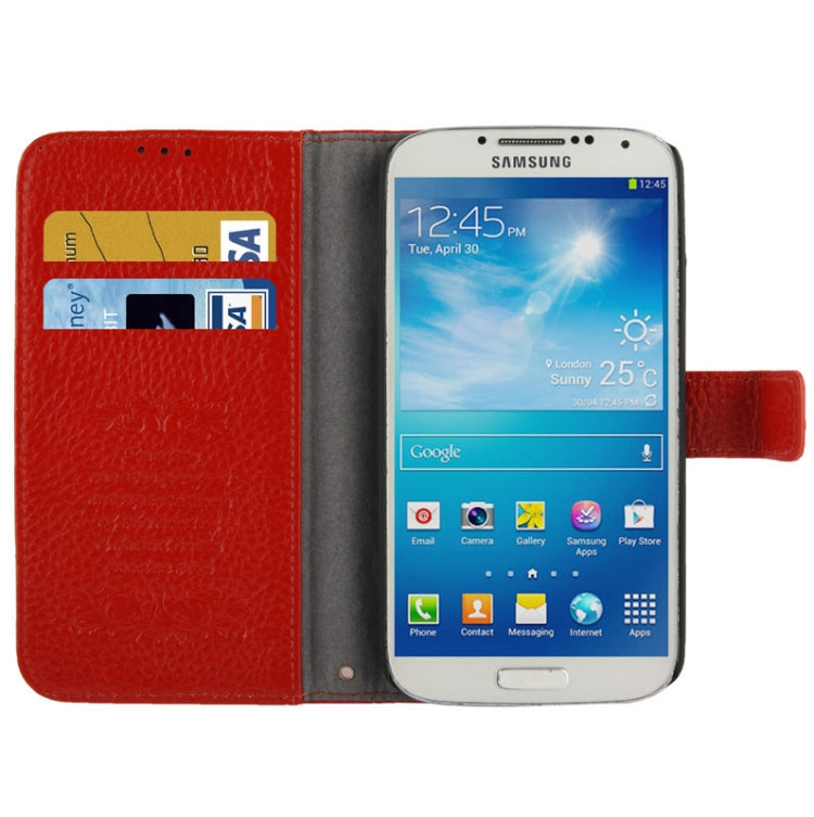 Litchi Texture Horizontal Flip Top-grain Genuine Leather Case with Credit Card Slots & Holder for Galaxy S IV / i9500