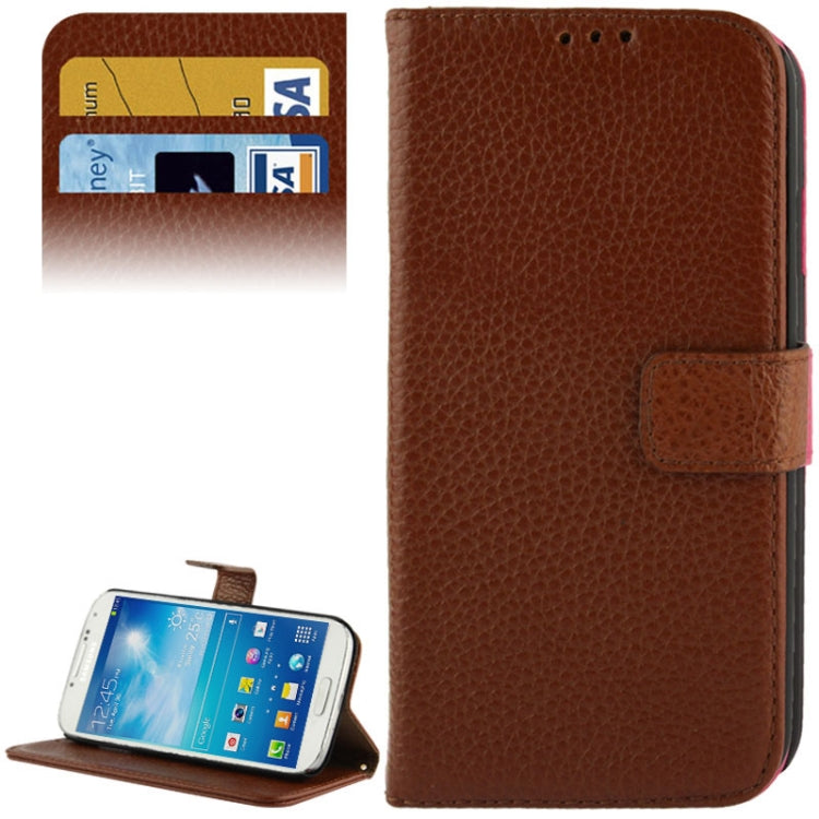 Litchi Texture Horizontal Flip Top-grain Genuine Leather Case with Credit Card Slots & Holder for Galaxy S IV / i9500