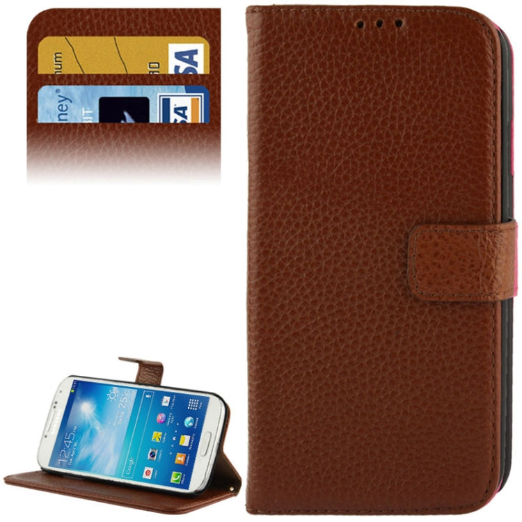 Litchi Texture Horizontal Flip Top-grain Genuine Leather Case with Credit Card Slots & Holder for Galaxy S IV / i9500