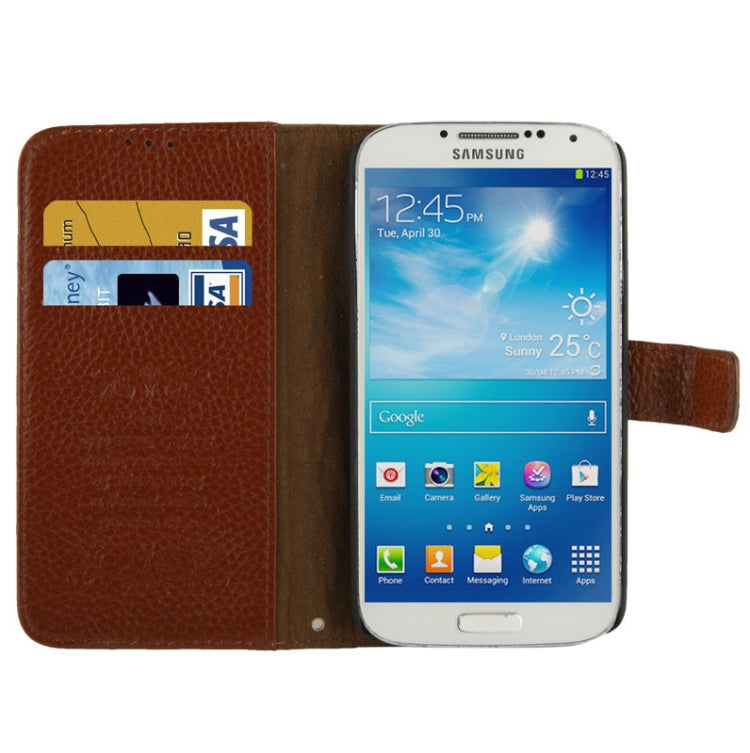 Litchi Texture Horizontal Flip Top-grain Genuine Leather Case with Credit Card Slots & Holder for Galaxy S IV / i9500