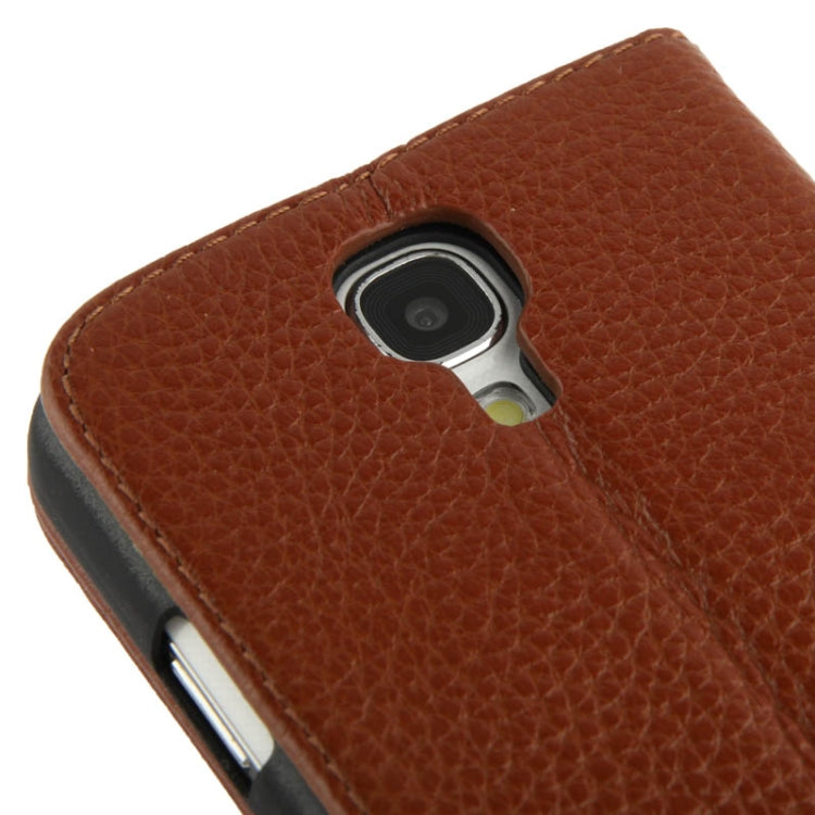 Litchi Texture Horizontal Flip Top-grain Genuine Leather Case with Credit Card Slots & Holder for Galaxy S IV / i9500