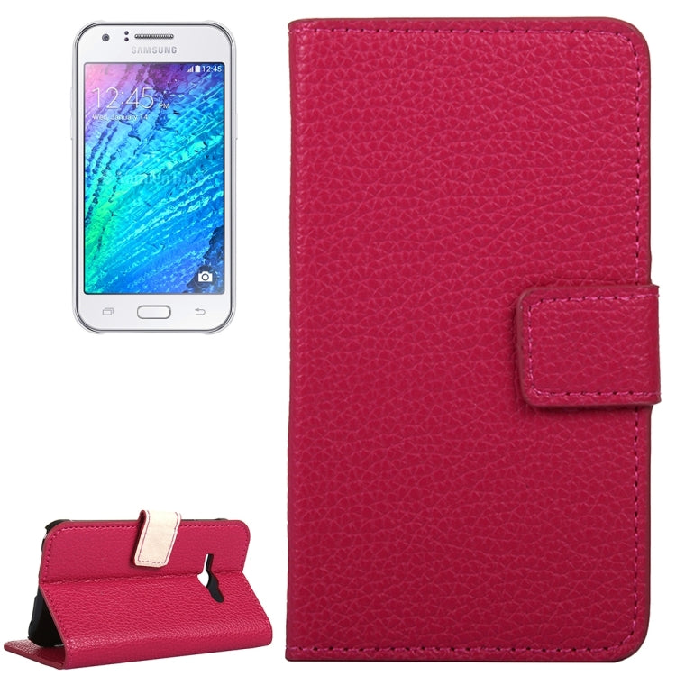 For Galaxy J1 Ace / J110 Litchi Texture Horizontal Flip Leather Case with Magnetic Snap & Card Slots & Holder & Wallet (Magenta)