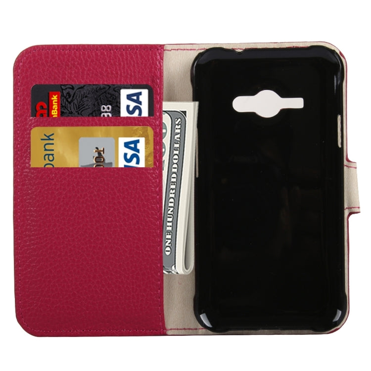 For Galaxy J1 Ace / J110 Litchi Texture Horizontal Flip Leather Case with Magnetic Snap & Card Slots & Holder & Wallet (Magenta)