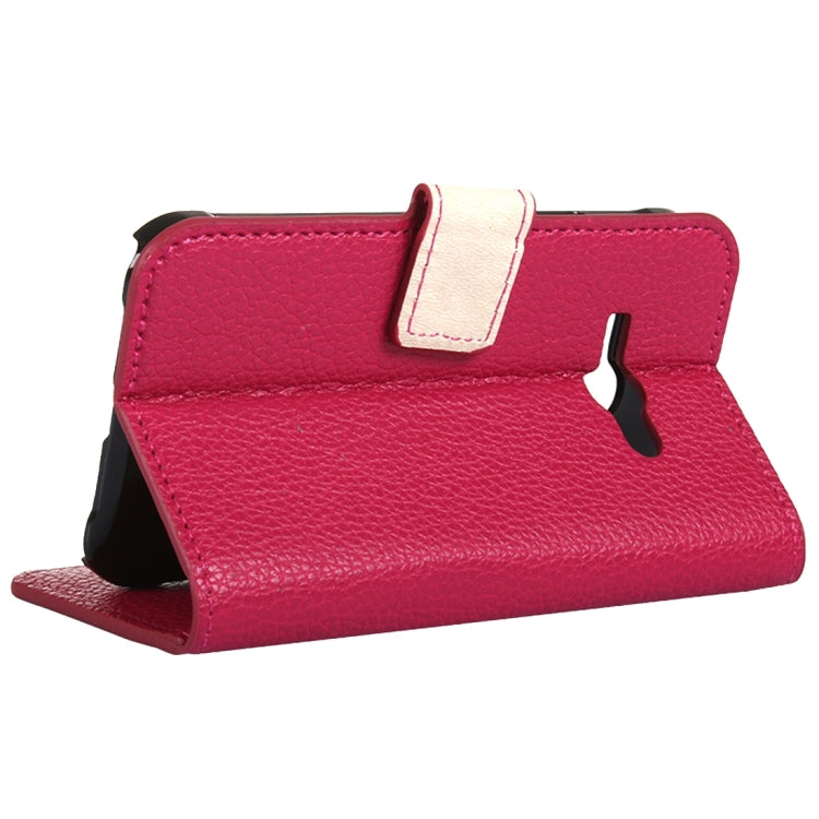 For Galaxy J1 Ace / J110 Litchi Texture Horizontal Flip Leather Case with Magnetic Snap & Card Slots & Holder & Wallet (Magenta)