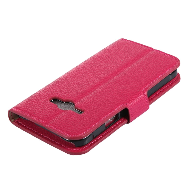 For Galaxy J1 Ace / J110 Litchi Texture Horizontal Flip Leather Case with Magnetic Snap & Card Slots & Holder & Wallet (Magenta)