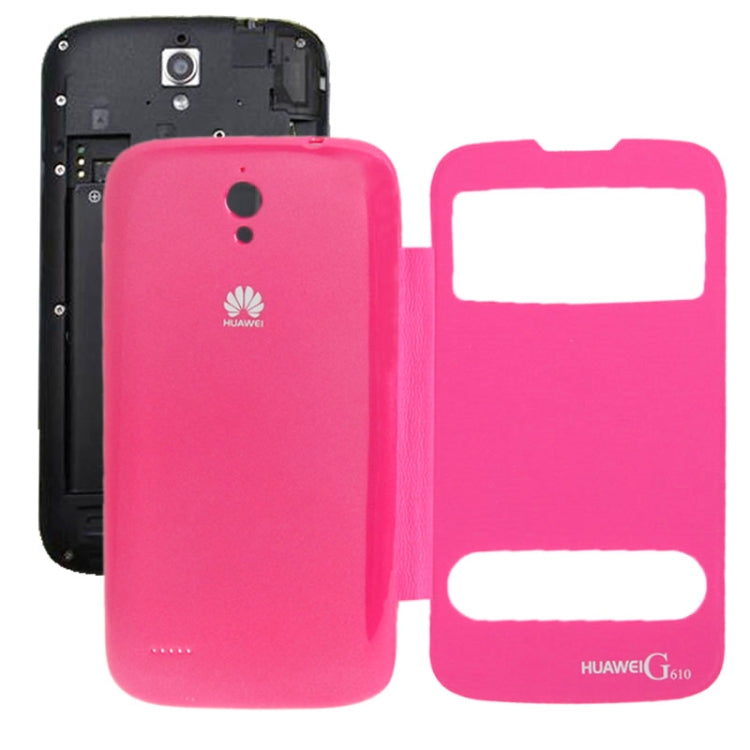 Cloth Texture Horizontal Flip Leather Case + Plastic  Back Cover with Call Display ID for Huawei Ascend G610S(Magenta)