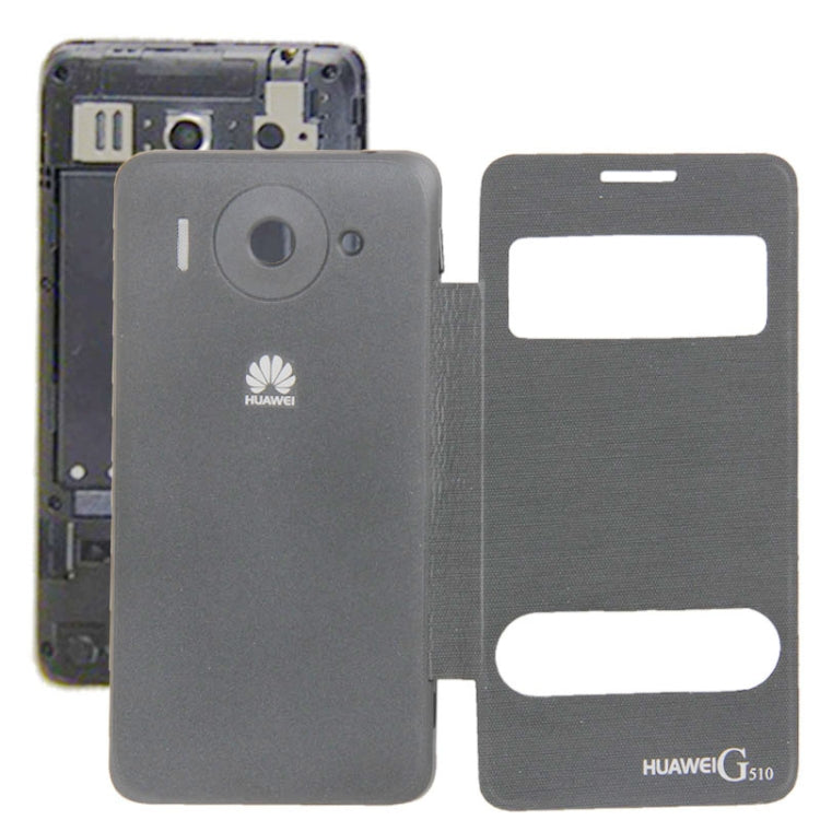 Cloth Texture Horizontal Flip Leather Case + Plastic  Back Cover with Call Display ID for Huawei Ascend G510