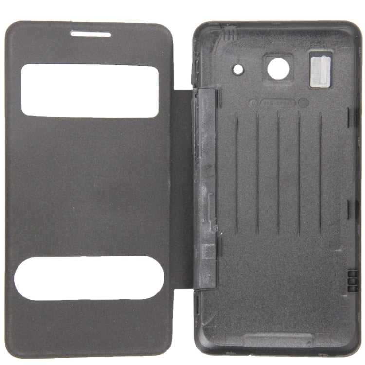Cloth Texture Horizontal Flip Leather Case + Plastic  Back Cover with Call Display ID for Huawei Ascend G510