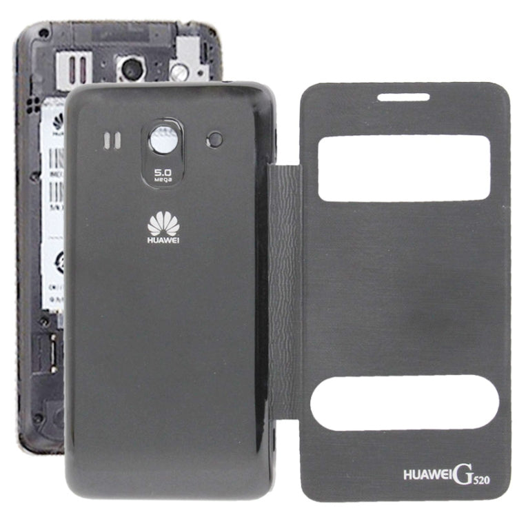 Cloth Texture Horizontal Flip Leather Case + Plastic  Back Cover with Call Display ID for Huawei Ascend G520