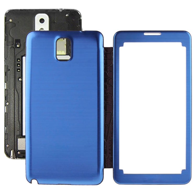 For Galaxy Note III / N9000 Transparent Window Design Flip Leather Case + Metal Brushed Paste Skin Plastic  Back Cover