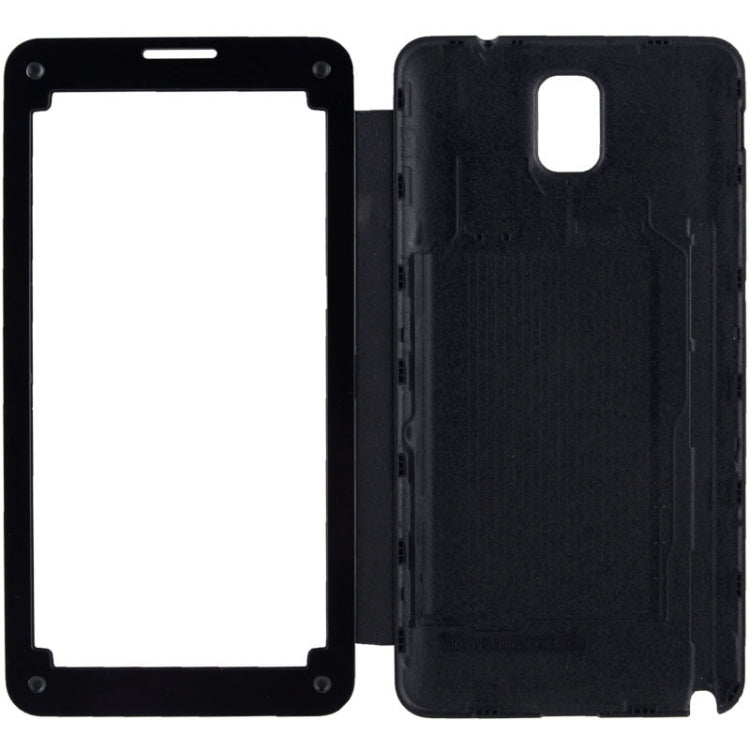 For Galaxy Note III / N9000 Transparent Window Design Flip Leather Case + Metal Brushed Paste Skin Plastic  Back Cover