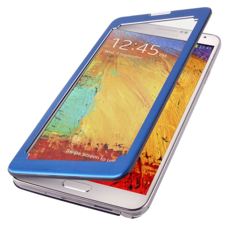 For Galaxy Note III / N9000 Transparent Window Design Flip Leather Case + Metal Brushed Paste Skin Plastic  Back Cover