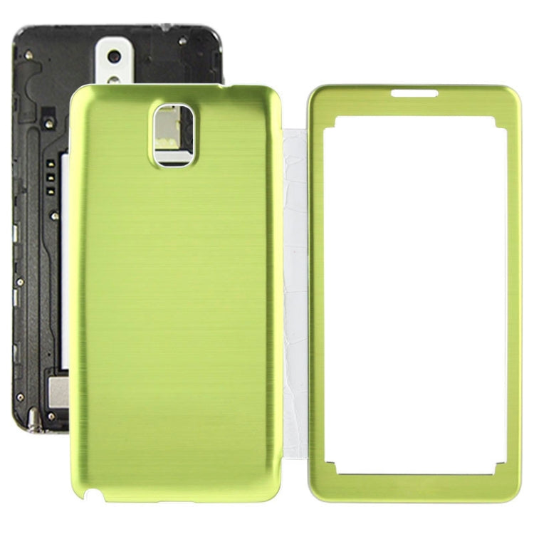 For Galaxy Note III / N9000 Transparent Window Design Flip Leather Case + Metal Brushed Paste Skin Plastic  Back Cover