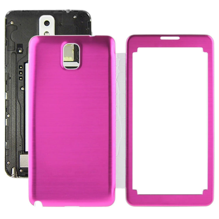 For Galaxy Note III / N9000 Transparent Window Design Flip Leather Case + Metal Brushed Paste Skin Plastic  Back Cover