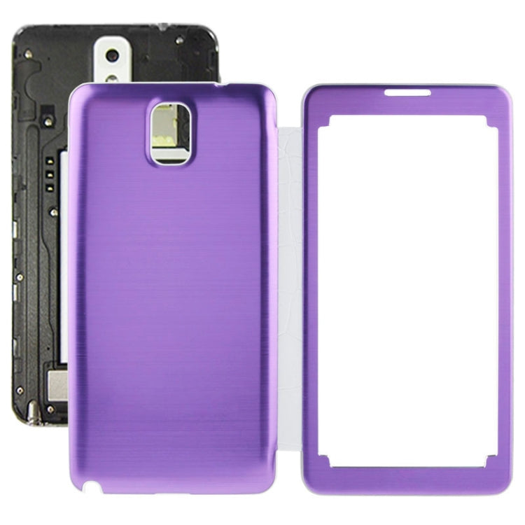 For Galaxy Note III / N9000 Transparent Window Design Flip Leather Case + Metal Brushed Paste Skin Plastic  Back Cover