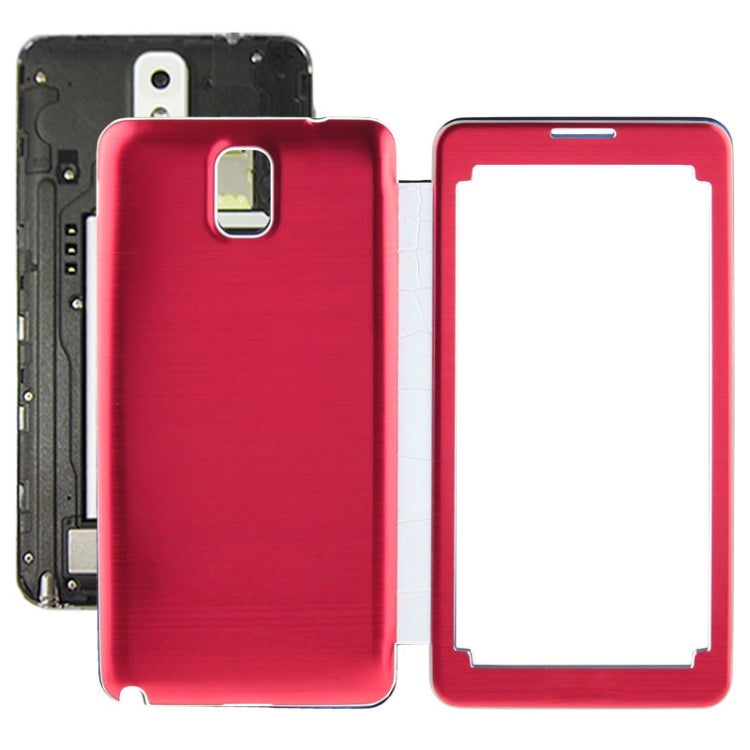 For Galaxy Note III / N9000 Transparent Window Design Flip Leather Case + Metal Brushed Paste Skin Plastic  Back Cover