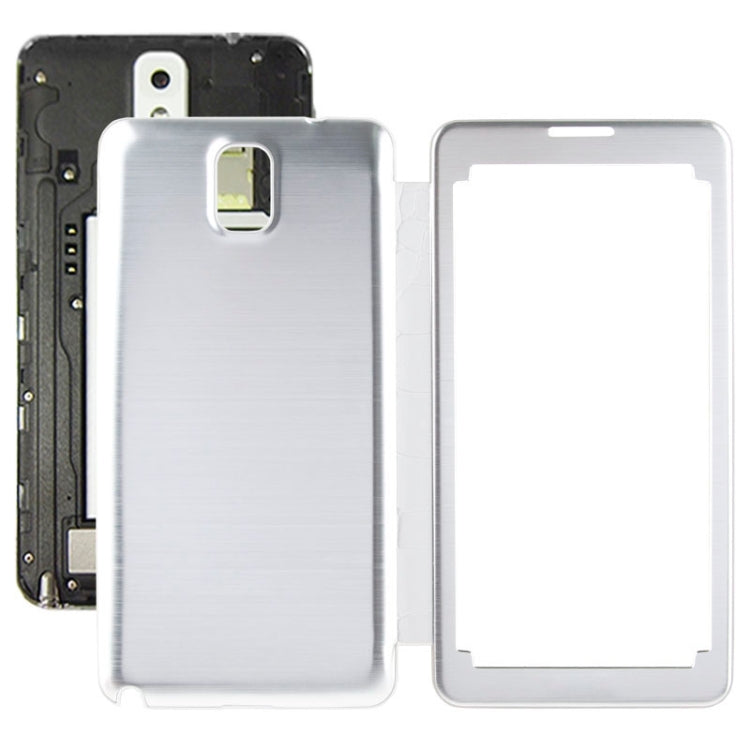 For Galaxy Note III / N9000 Transparent Window Design Flip Leather Case + Metal Brushed Paste Skin Plastic  Back Cover