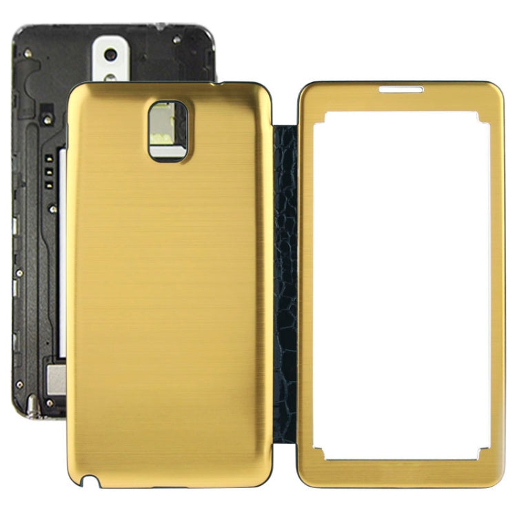 For Galaxy Note III / N9000 Transparent Window Design Flip Leather Case + Metal Brushed Paste Skin Plastic  Back Cover