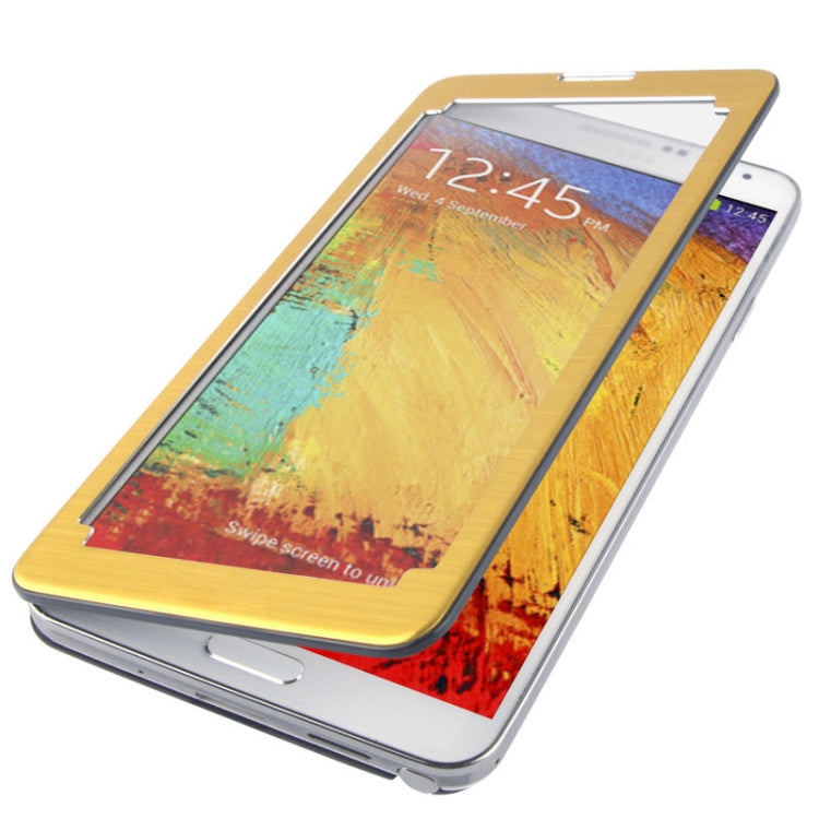For Galaxy Note III / N9000 Transparent Window Design Flip Leather Case + Metal Brushed Paste Skin Plastic  Back Cover