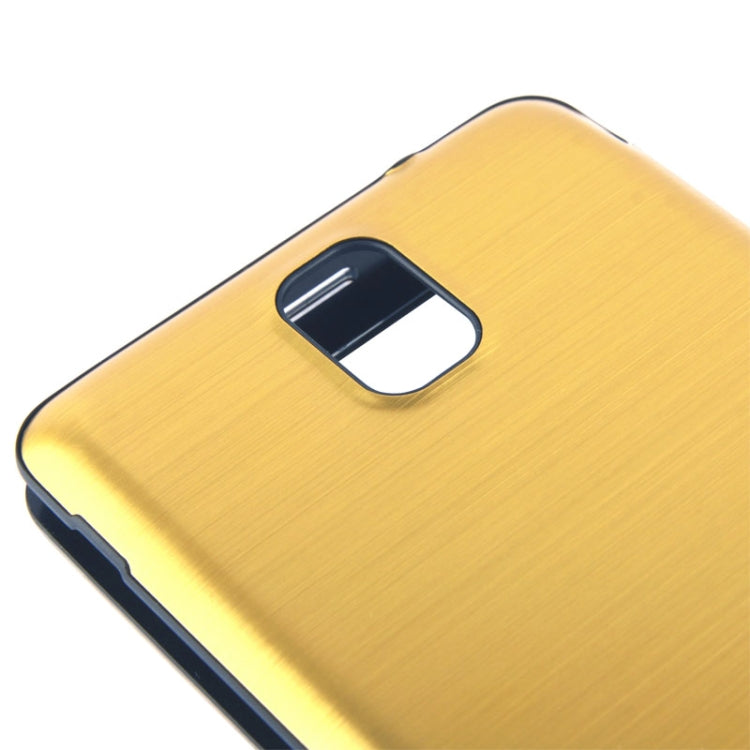 For Galaxy Note III / N9000 Transparent Window Design Flip Leather Case + Metal Brushed Paste Skin Plastic  Back Cover