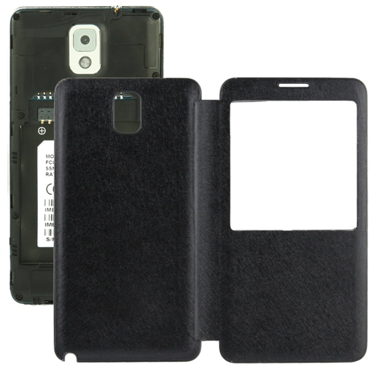 For Galaxy Note III / N9000 Silver Hairline Texture Flip Leather Case + Plastic  Back Cover with Call Display ID