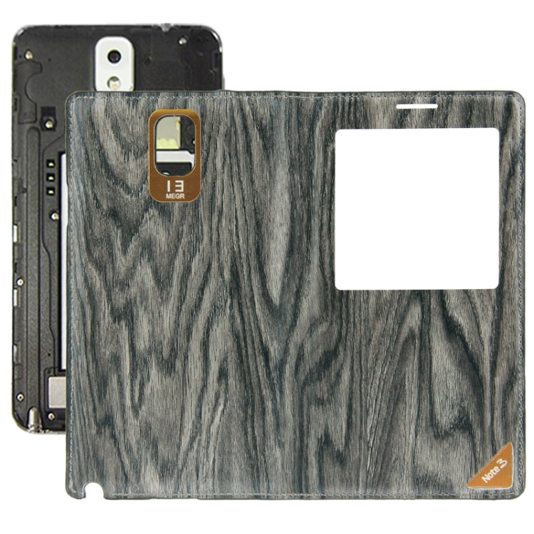For Galaxy Note III / N9000 Wood Texture Flip Leather Case + Plastic  Back Cover with Call Display ID & Sleep / Wake up Function