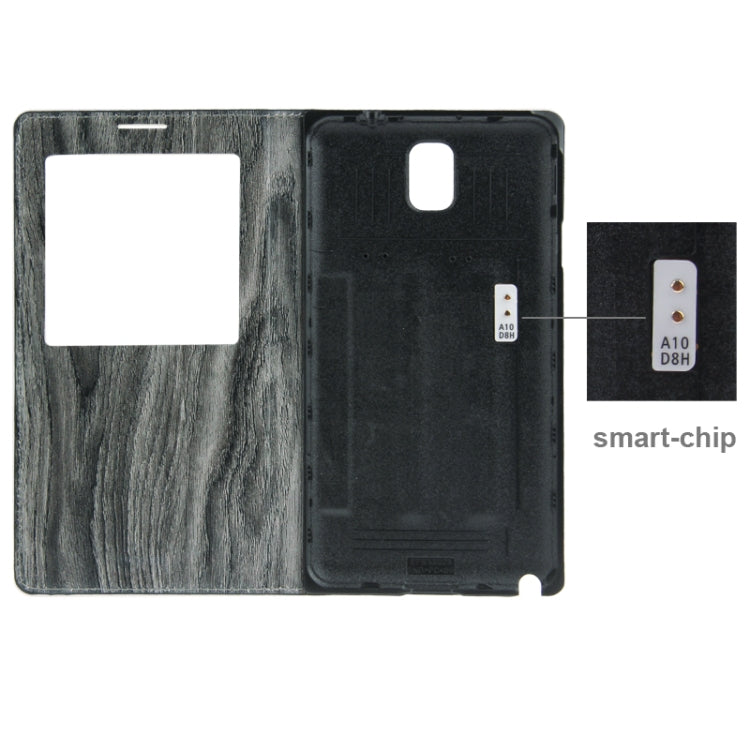 For Galaxy Note III / N9000 Wood Texture Flip Leather Case + Plastic  Back Cover with Call Display ID & Sleep / Wake up Function