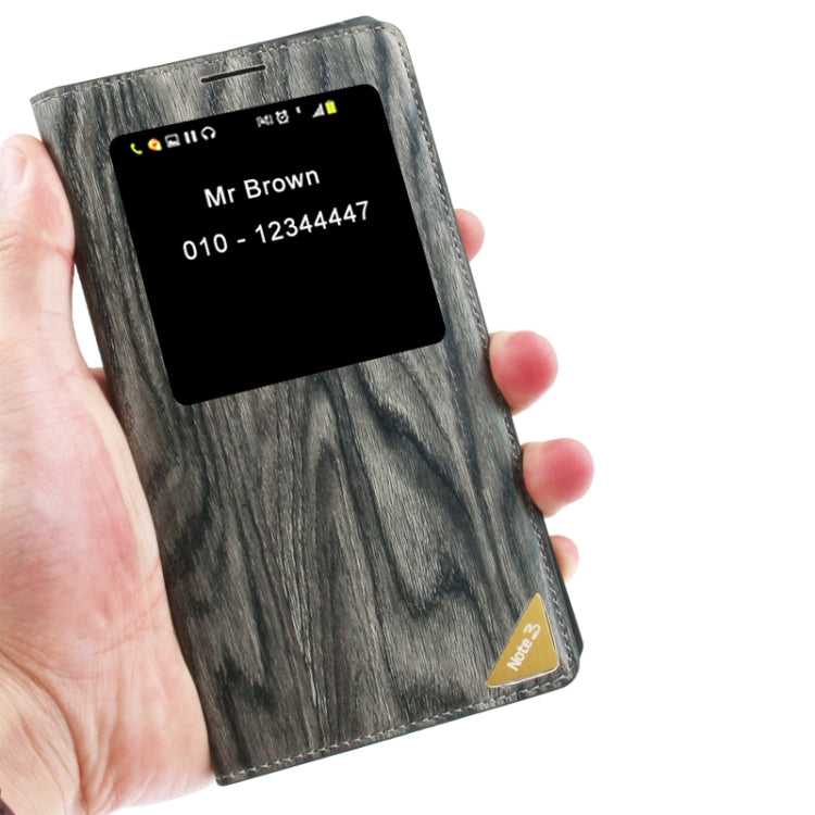 For Galaxy Note III / N9000 Wood Texture Flip Leather Case + Plastic  Back Cover with Call Display ID & Sleep / Wake up Function
