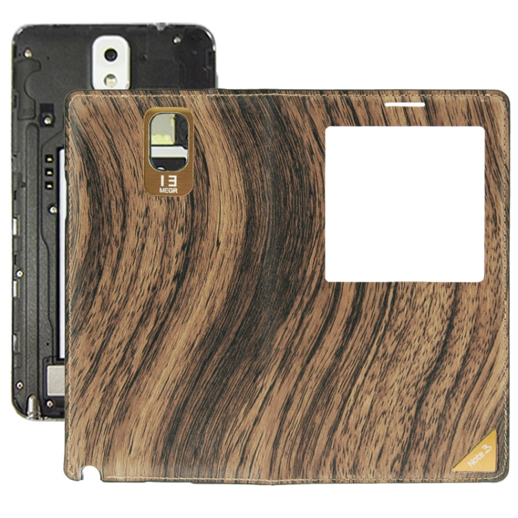 For Galaxy Note III / N9000 Wood Texture Flip Leather Case + Plastic  Back Cover with Call Display ID & Sleep / Wake up Function