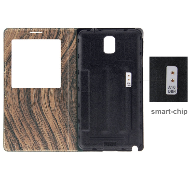 For Galaxy Note III / N9000 Wood Texture Flip Leather Case + Plastic  Back Cover with Call Display ID & Sleep / Wake up Function